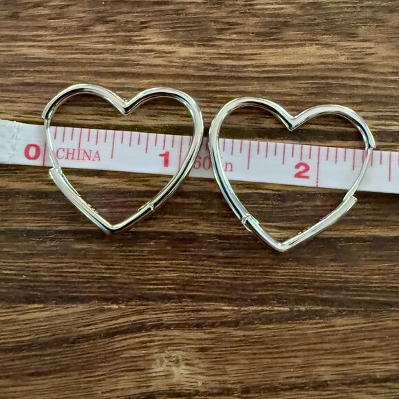 NEW Sterling Silver Heart Shaped Hoop Earrings - Picture 6 of 8